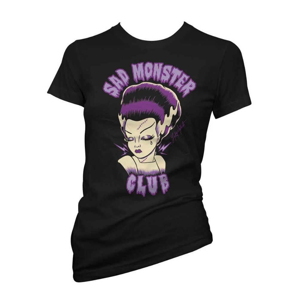 Bride of Frankenstein Sad Monster Club Black Graphic TShirt - NWT